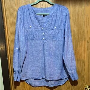 Talbots women’s 100% linen blue shirt size medium
